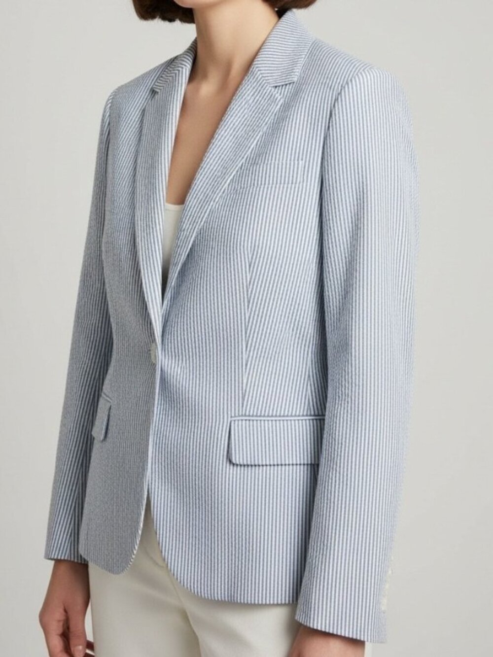 Brooks Brothers Red Fleece Blue White Stripe Seersucker Blazer Jacket Size 12